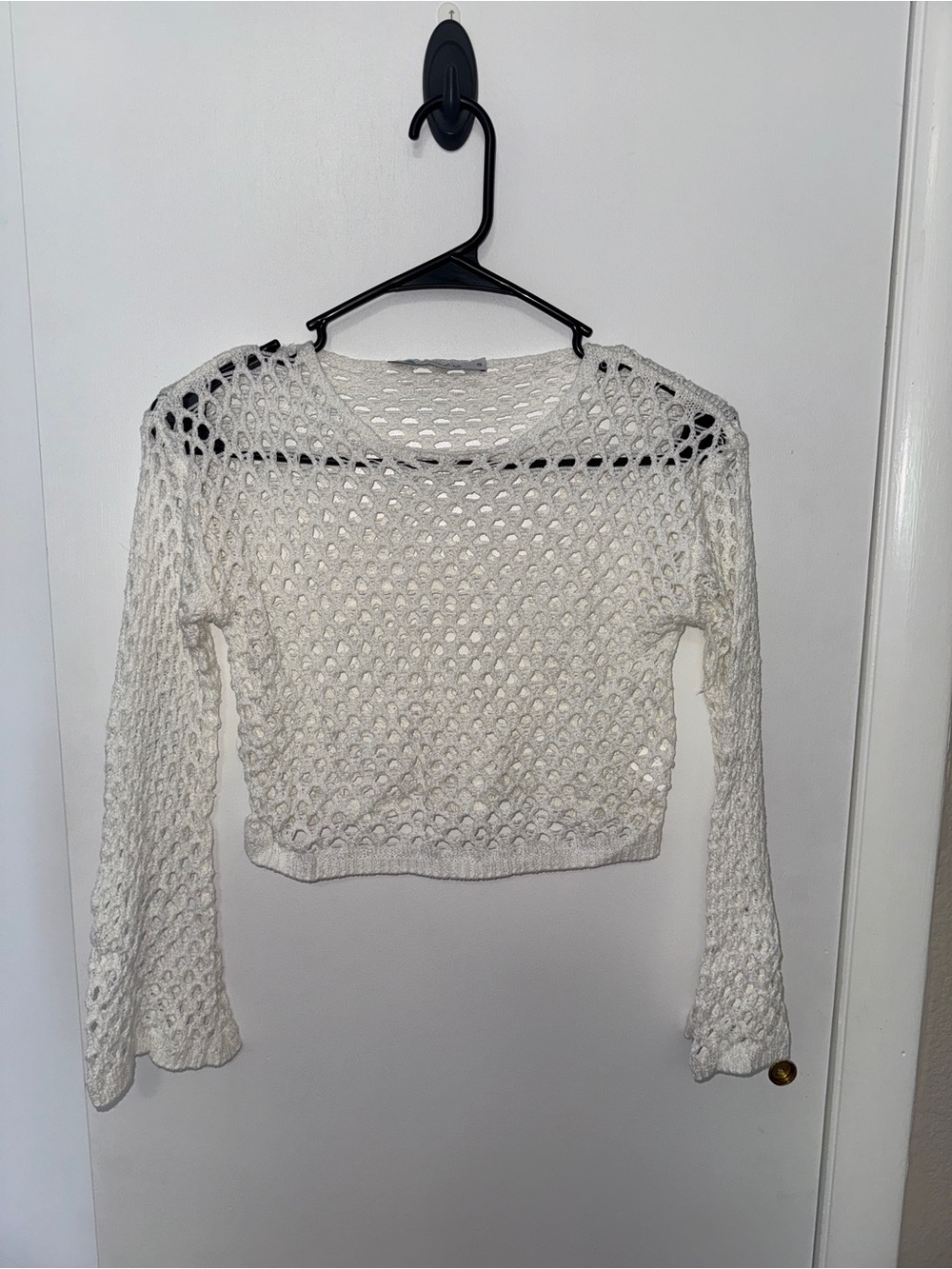 White Open-Knit Cropped Swim Coverup Top